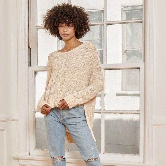 Lulus Write Me a Poem Beige Loose Knit Oversized Beachy Sweater Size Small - Picture 11 of 13